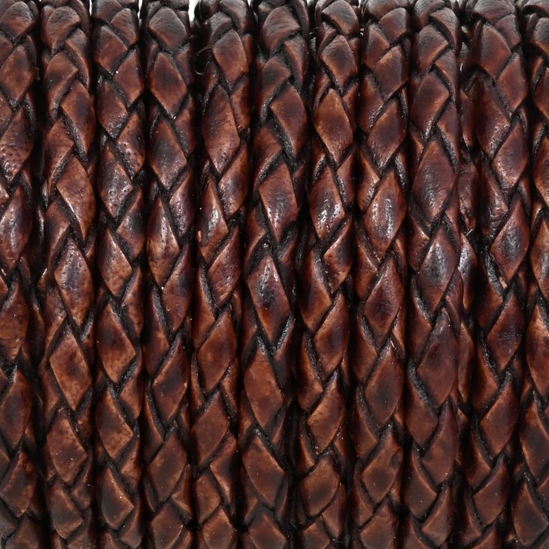 GENIQUE Real/Genuine Round Braided Leather Cord String Rope Folded  Leather Rope for Crafts  Jewelry Making  Necklace  Bracelets (5 Metres) (3mm  Antique Brown Distressed) - Image 4